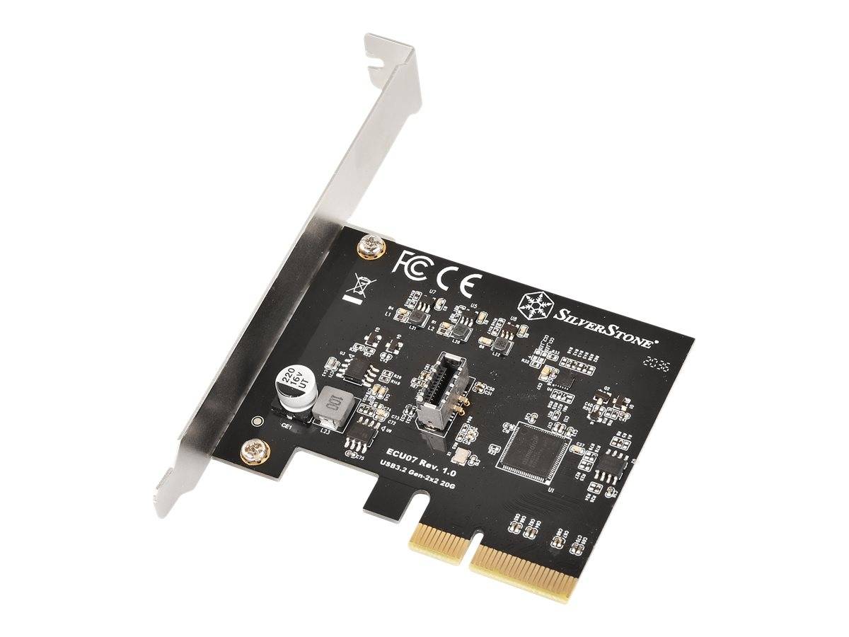 PCIe-Erweiterungskarte mit silbernem Halter und schwarzer Leiterplatte, wahrscheinlich ein Wireless- oder Netzwerk-Adapter, dargestellt auf weißem Hintergrund.