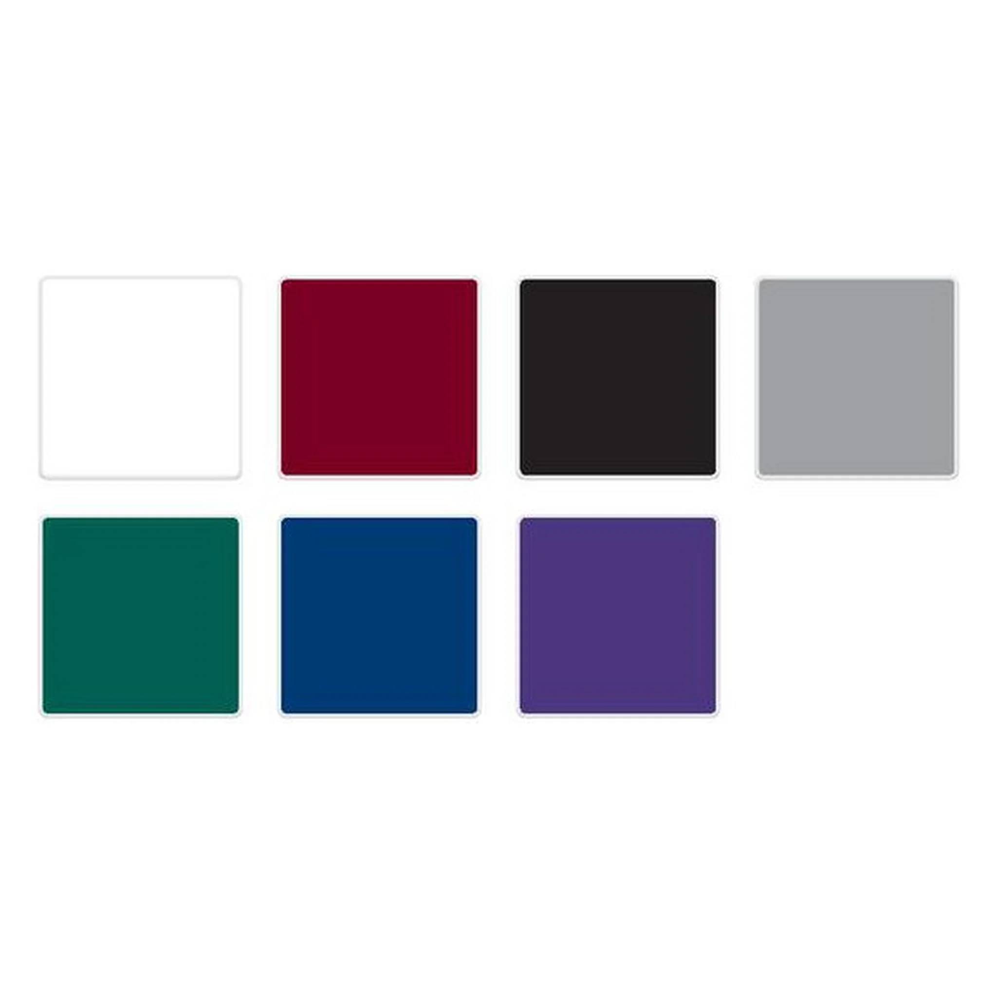 Farbpaletten-Muster: Weiß, Burgunderrot, Dunkelgrau, Grau, Blaugrün, Blau und violette Quadrate auf weißem Hintergrund.