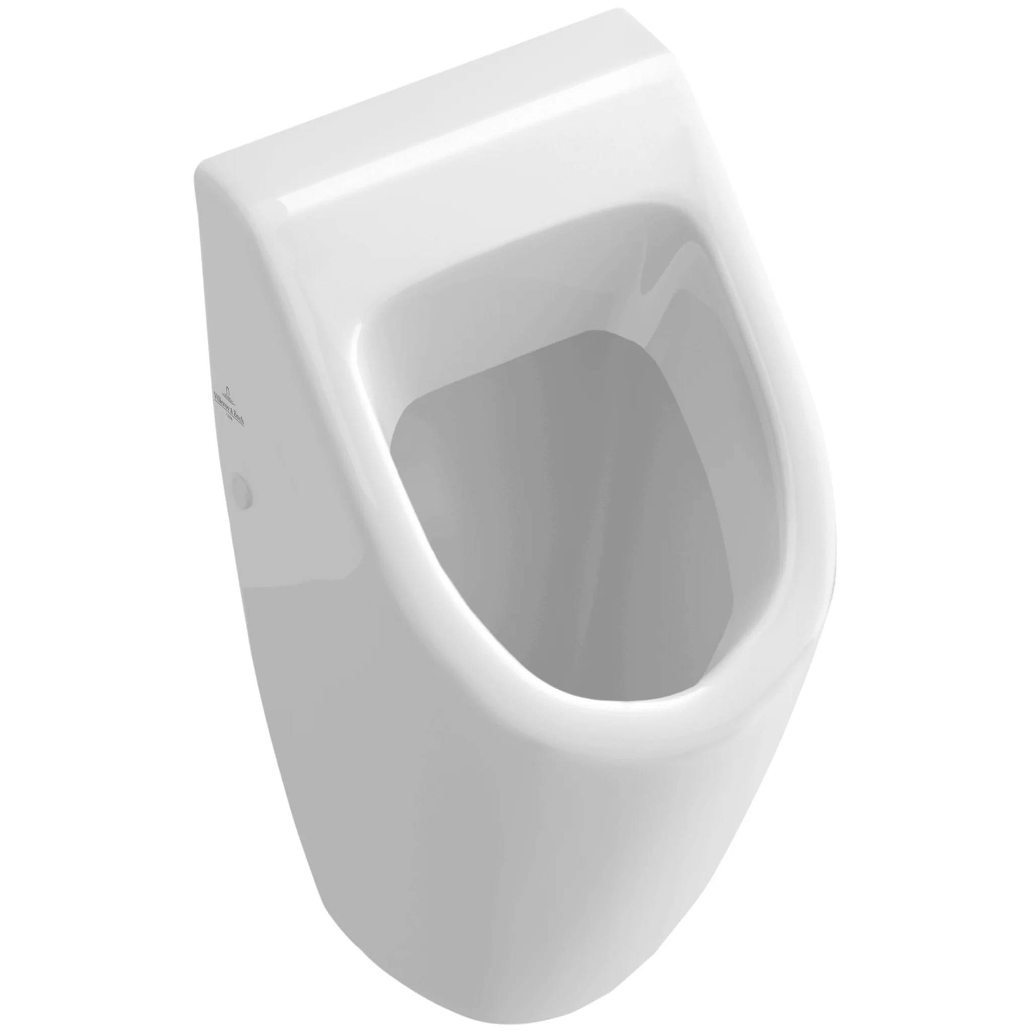 Weiches wandmontiertes Urinal, das in einem Winkel auf einem schlichten Hintergrund zu sehen ist.