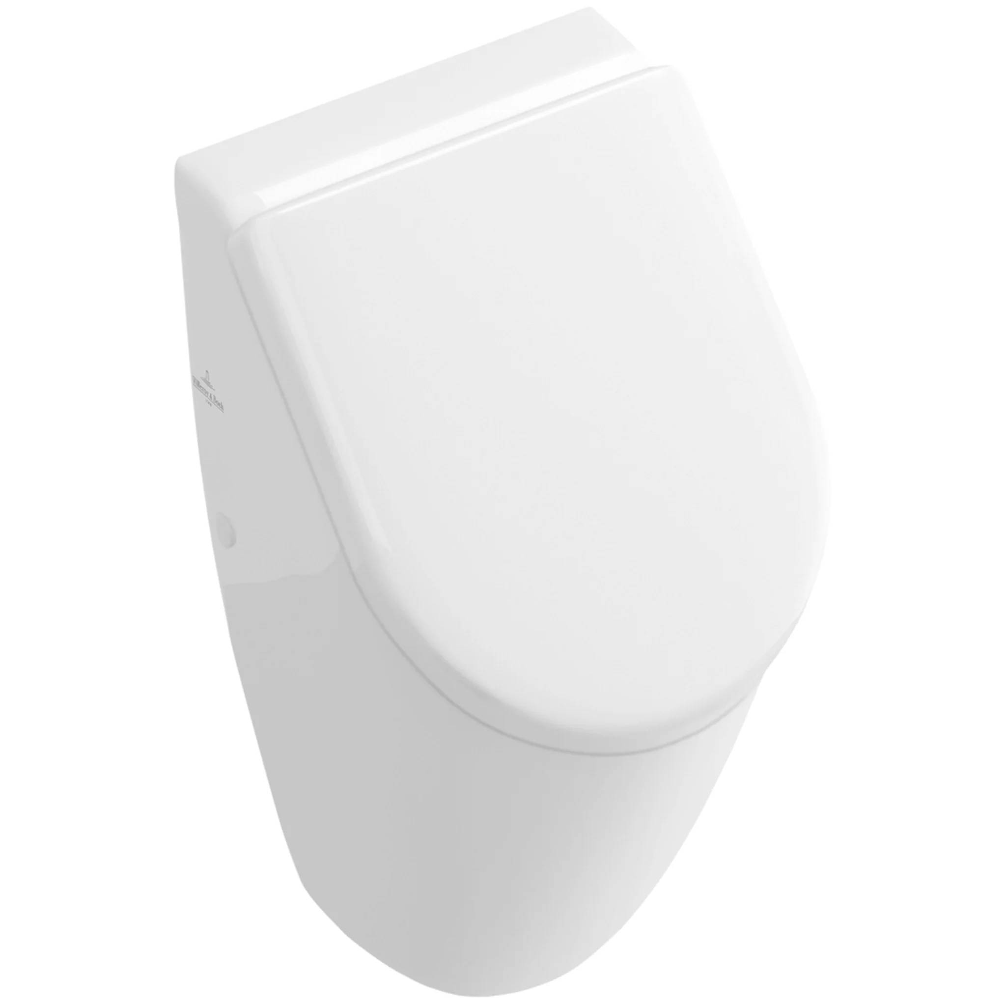Weiße an der Wand montierte Urinalbecken mit eleganter geschwungener Frontseite, isoliert auf neutralem Hintergrund dargestellt.