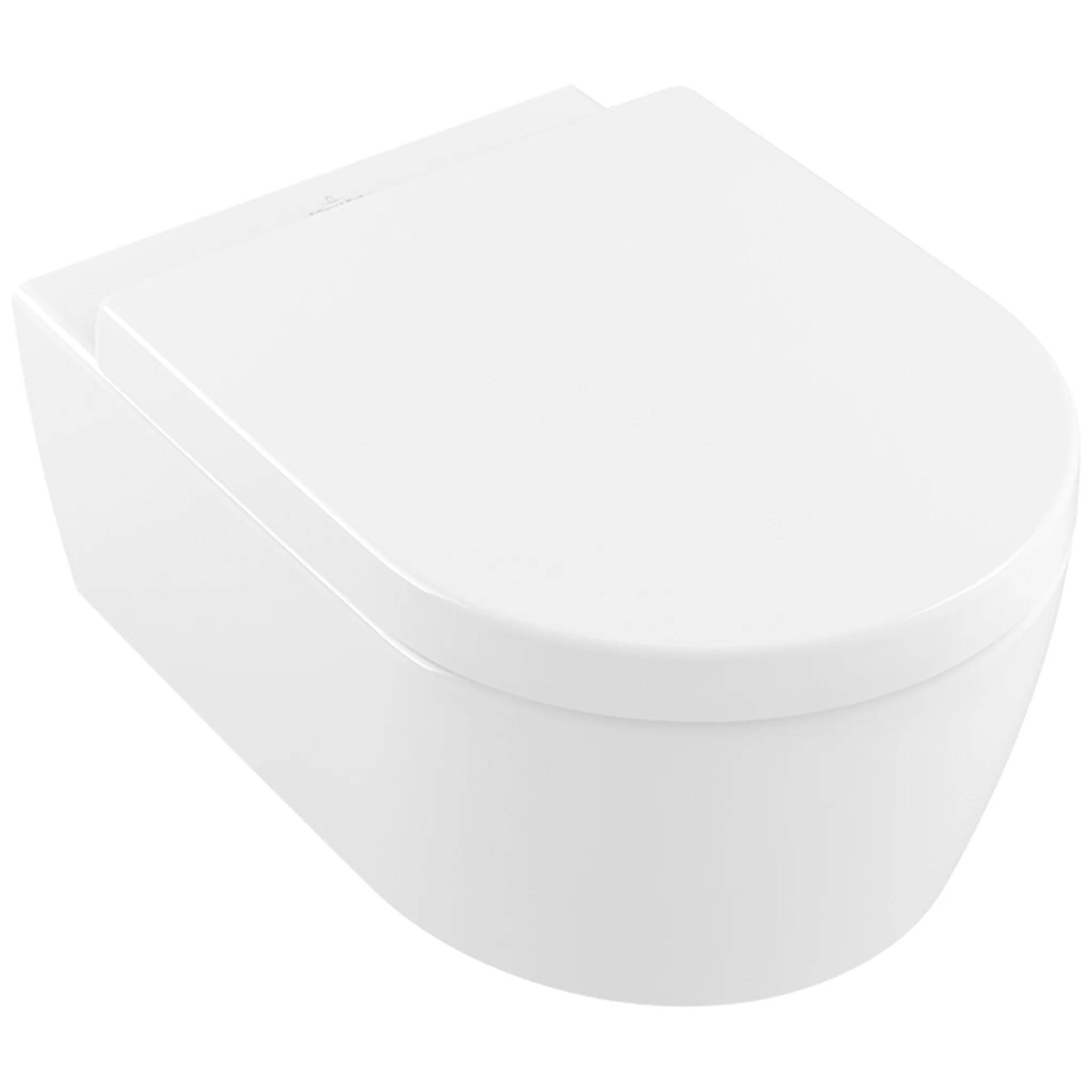 Modernes weißes Toilettenbecken von oben in schräger Perspektive auf neutralem Hintergrund.