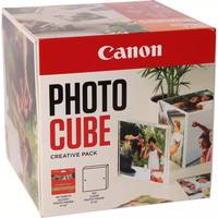Canon Photo Cube Creative Pack Produktbox mit Fotocollage und würfelförmigen Displaydrucken auf der Verpackung.