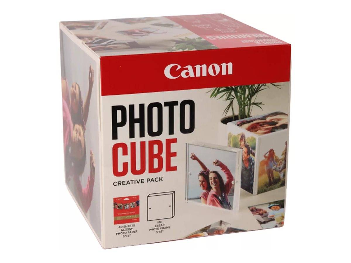 Canon Foto-Würfel Creative Pack Karton zum Erstellen eines Foto-Display-Würfels, gezeigt auf weißem Hintergrund.