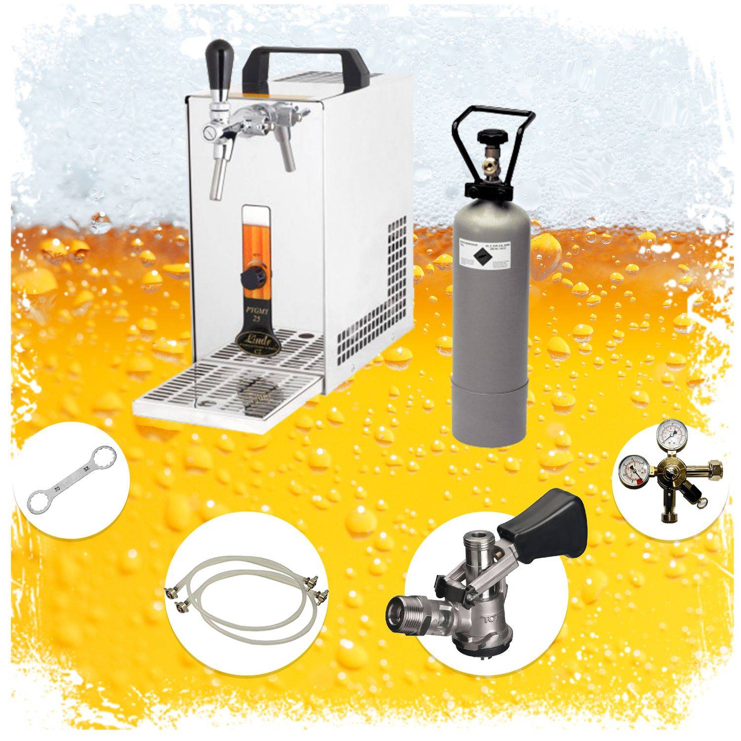 Zapfanlage,Bierkoffer, Durchlaufkühler PYGMY 25 LE, 1-leitig Trockenkühler, 30 Liter/h, NC Adapter
