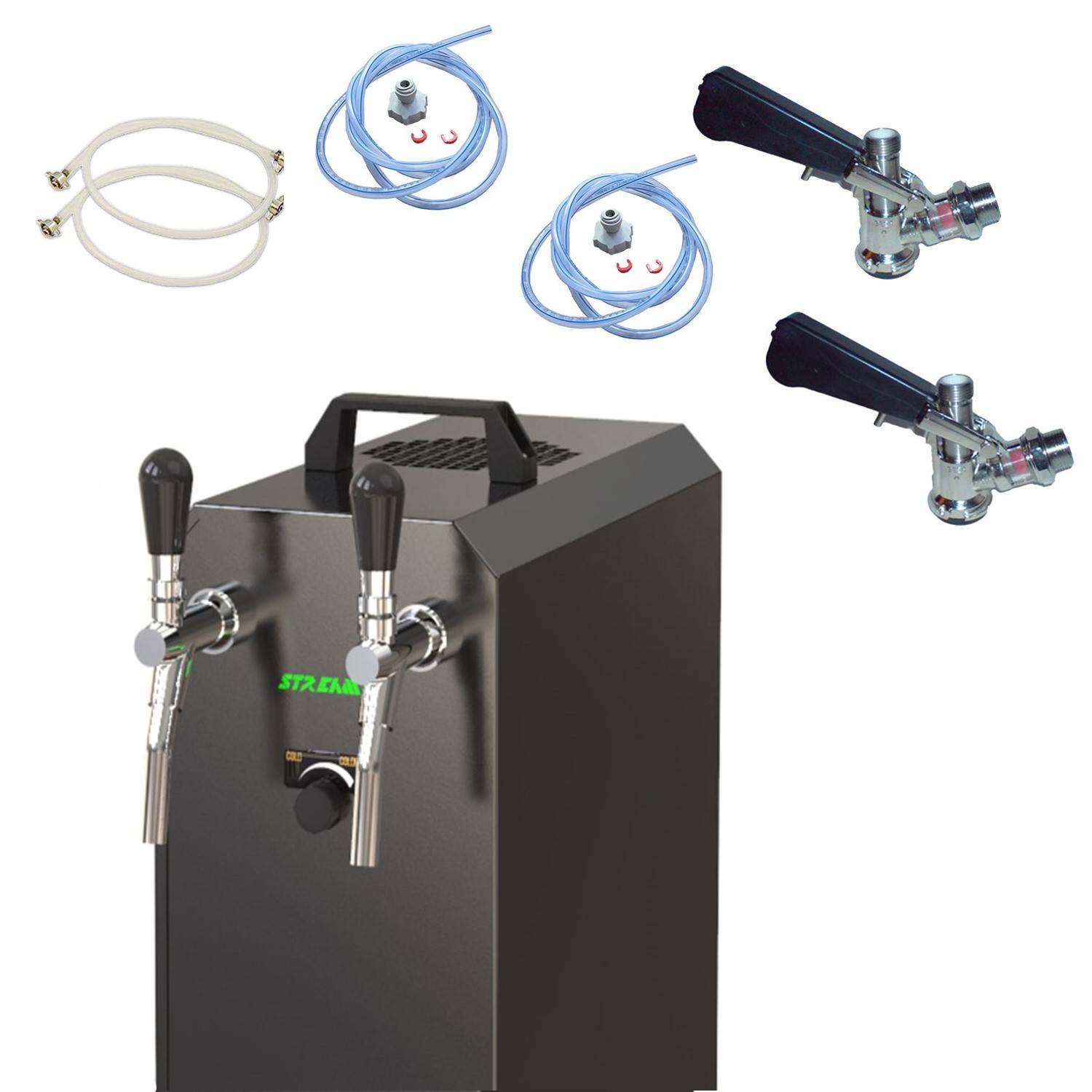 STREAM 50K mit Luftpumpe Bierkoffer, Durchlaufkühler 2-leitig Trockenkühler, 55 L/h, Köpi,Dreikant