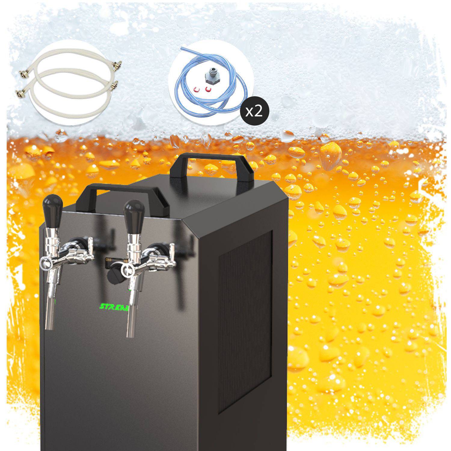 STREAM 80K mit Luftpumpe Bierkoffer,Durchlaufkühler 2-leitig Trockenkühler, Köpi,5 Liter Adapter