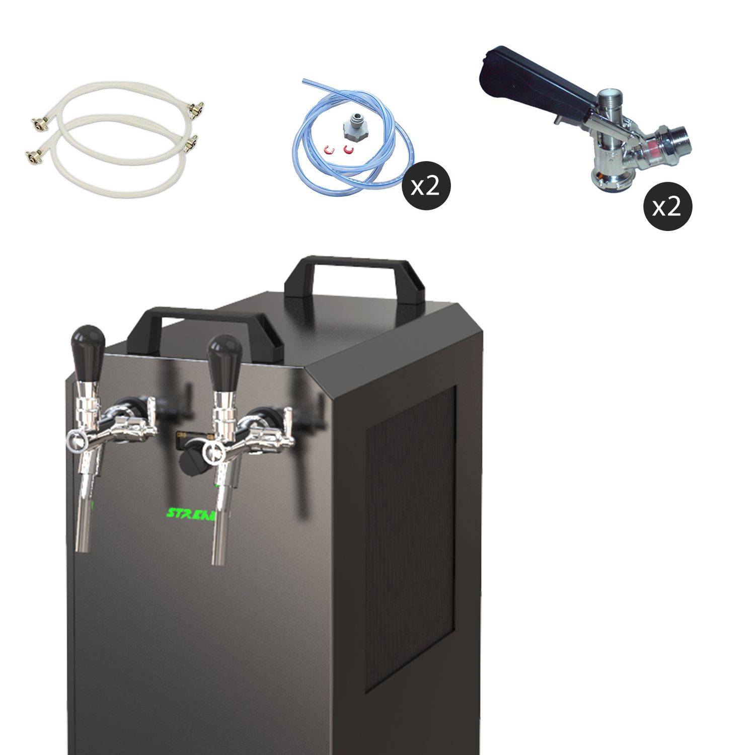 STREAM 80K mit Luftpumpe Bierkoffer,Durchlaufkühler 2-leitig Trockenkühler, Köpi,5 Liter Adapter