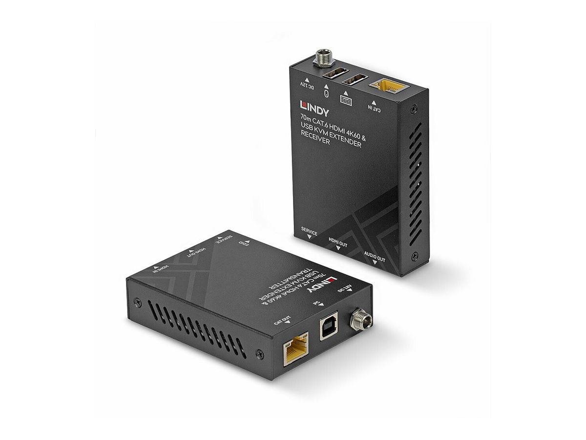 Lindy 70m Cat.6 HDMI 4K60 USB & Audio KVM Extender Erweitert die HDMI- und USB-Signalreichweite mit Audioextraktion über ein Cat.6-Kabel
