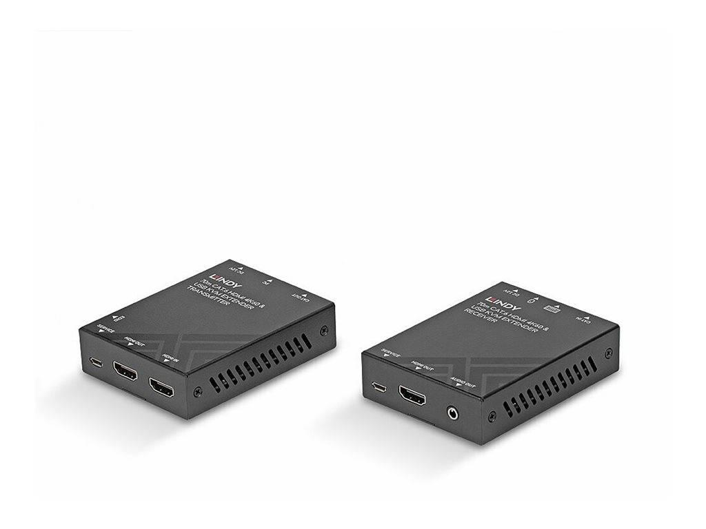 Lindy 70m Cat.6 HDMI 4K60 USB & Audio KVM Extender Erweitert die HDMI- und USB-Signalreichweite mit Audioextraktion über ein Cat.6-Kabel