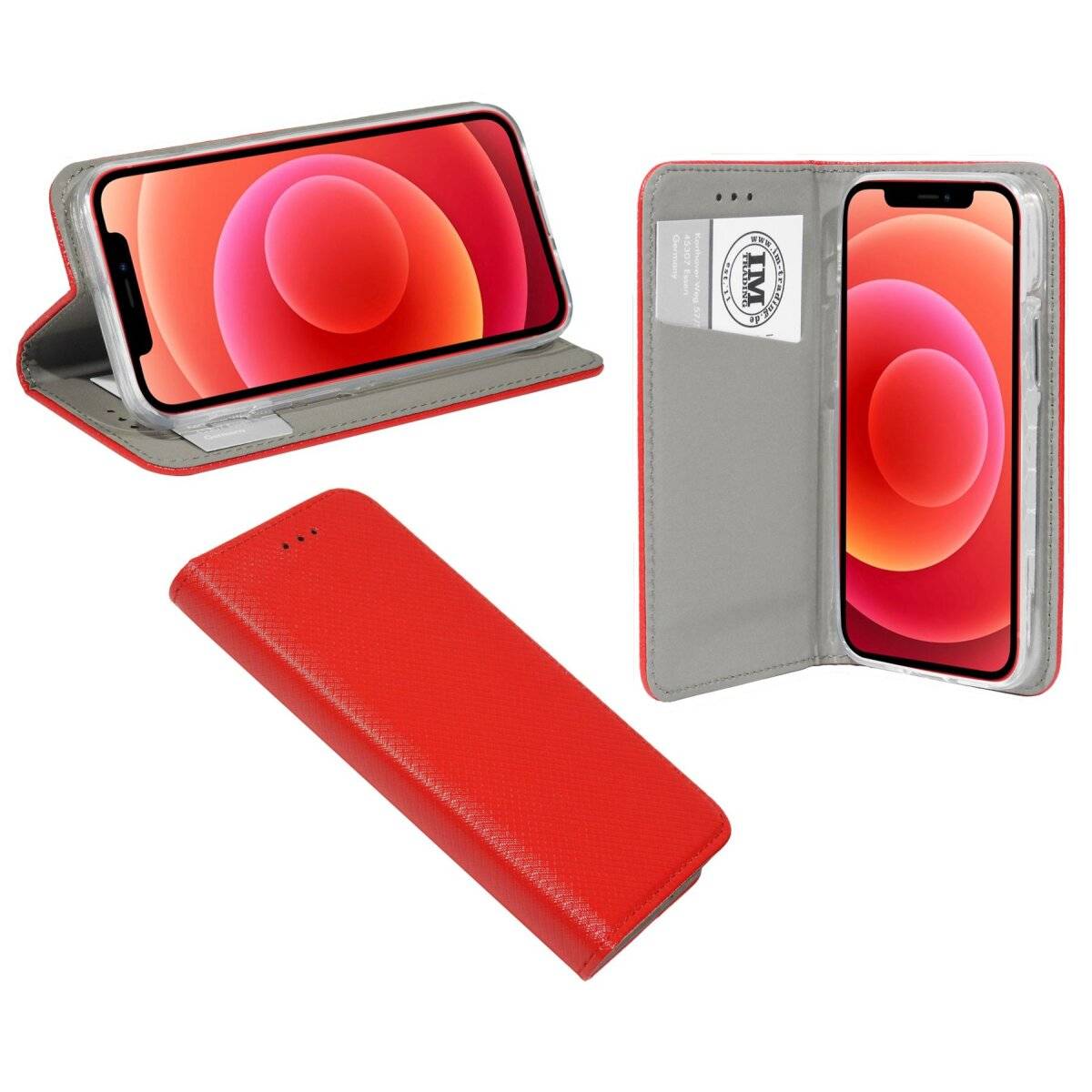 Smart Magnet Tasche Hülle Flip Cover kompatibel mit iPhone 15 Plus Rot