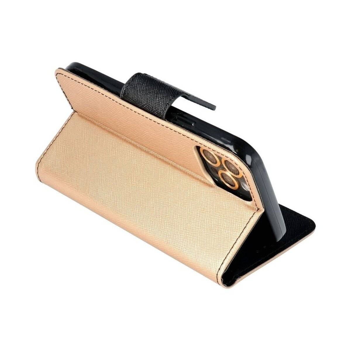 Fancy Buch Holster Tasche kompatibel mit Xiaomi Redmi Note 12s 4G Gold-Schwarz