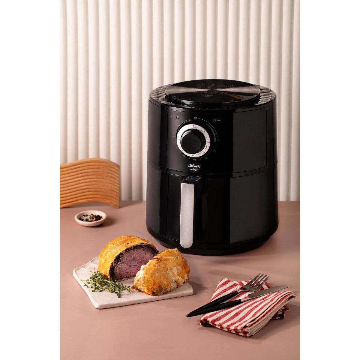 Arzum AR2062-G Airtasty Heißluftfritteuse Air Fryer Herausnehmbarer Korb Schwarz/Silber