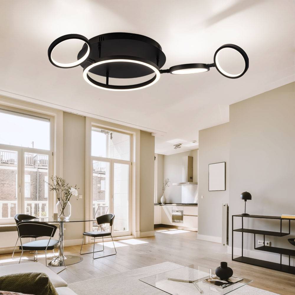 Deckenleuchte Deckenlampe LED Esszimmer Wohnzimmerlampe modern LED schwarz in Ringform, Metall Kunststoff, 1x 23W 1080lm 3000K, LxBxH 79x39x11,5 cm