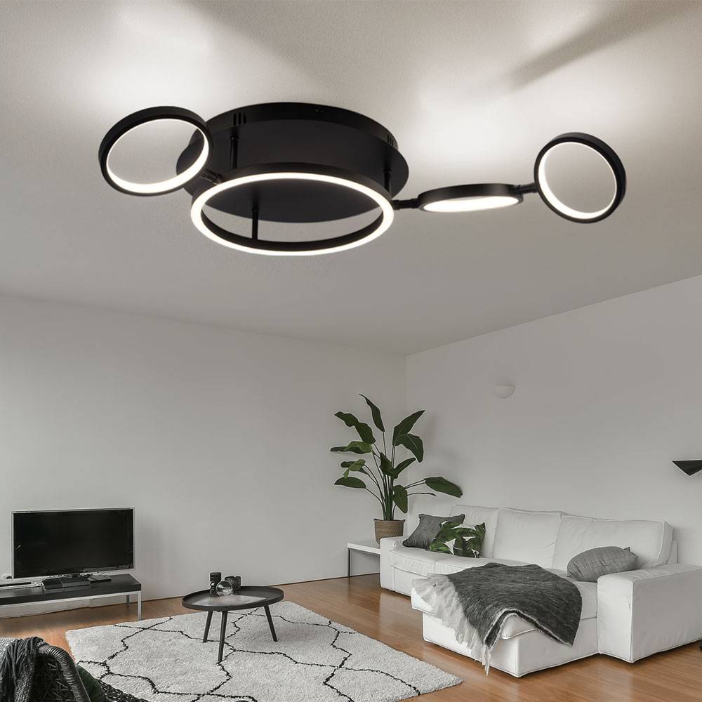 Deckenleuchte Deckenlampe LED Esszimmer Wohnzimmerlampe modern LED schwarz in Ringform, Metall Kunststoff, 1x 23W 1080lm 3000K, LxBxH 79x39x11,5 cm