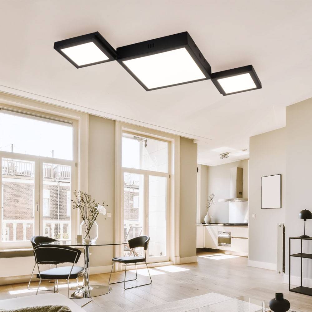 Deckenleuchte Modern Wohnzimmerleuchte Decke Deckenlampe schwarz, Metall, LED 25W 1072Lm warmweiß, LxBxH 71x31x4,5 cm