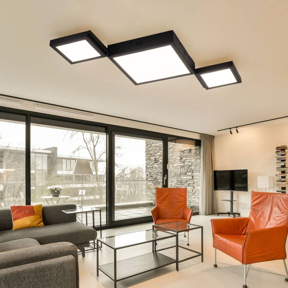 Deckenleuchte Modern Wohnzimmerleuchte Decke Deckenlampe schwarz, Metall, LED 25W 1072Lm warmweiß, LxBxH 71x31x4,5 cm
