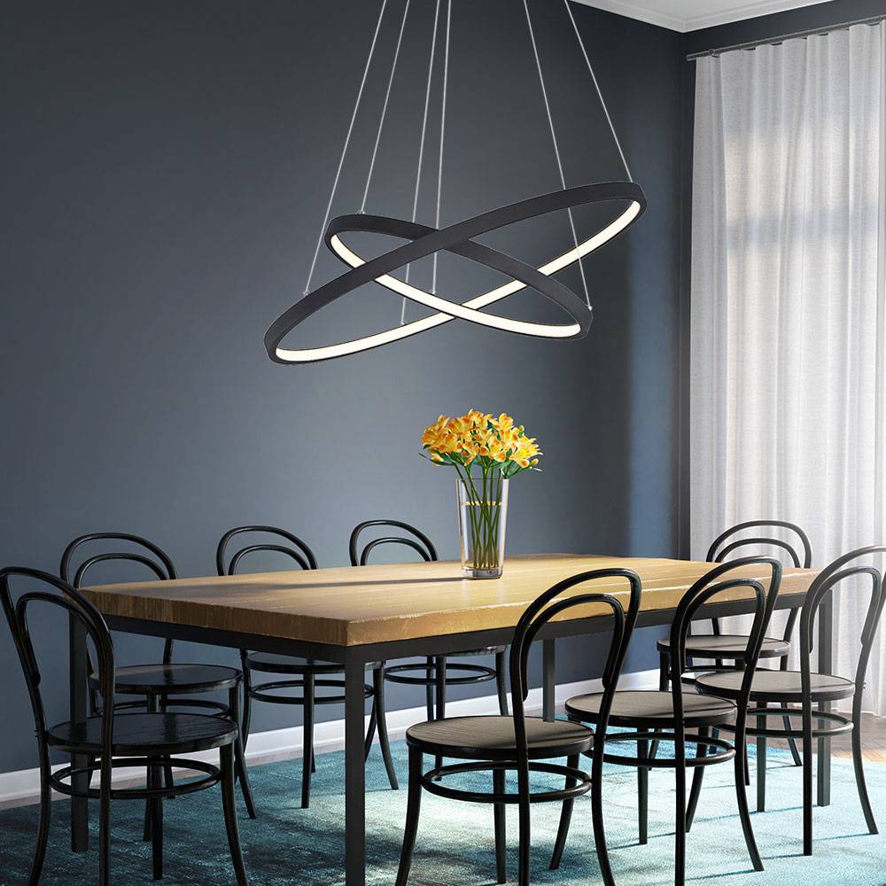 Pendelleuchte Ringe Decken Pendelleuchte Wohnzimmer Lampen schwarz-matt LED, Memoryfunktion Dimmbar, 1x LED 42W 1300Lm, DxH 51x120 cm