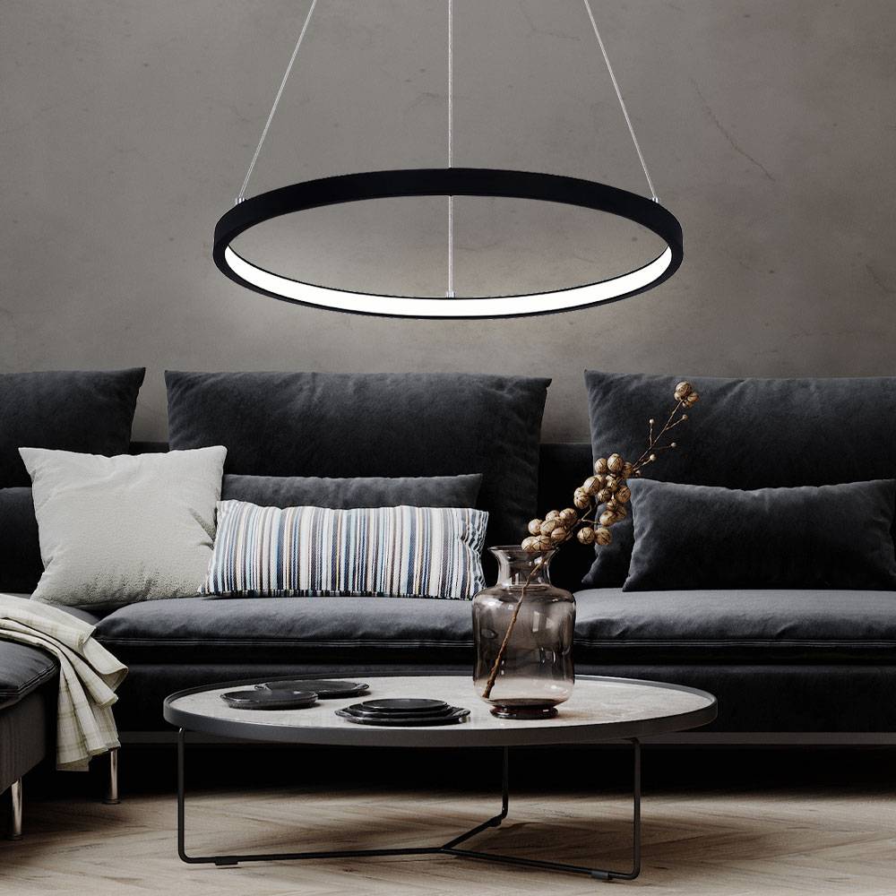 Hängeleuchte Pendelleuchte Ring rund LED Lampen Wohnzimmer hängend Modern, aus Metall in schwarz-matt opal, 1x LED 19W 800Lm warmweiß, DxH 38,5x120