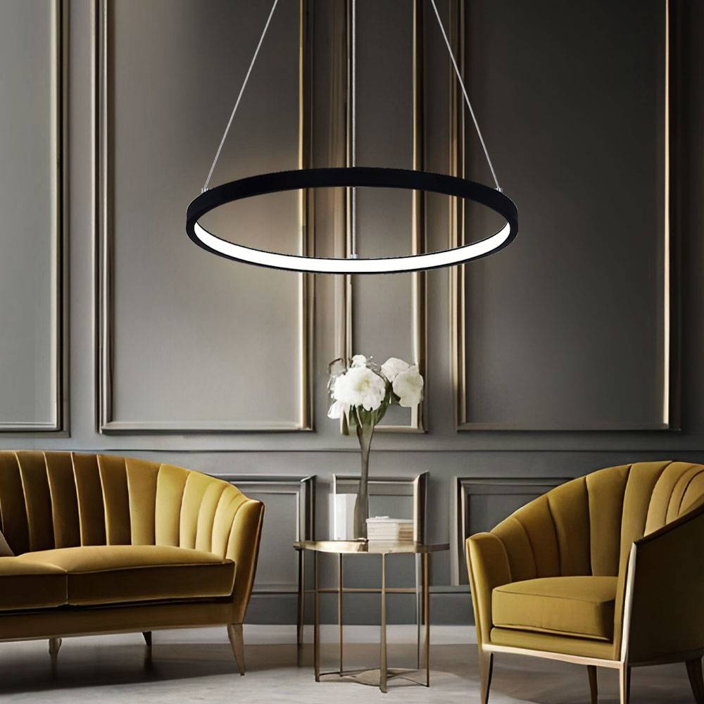 Hängeleuchte Pendelleuchte Ring rund LED Lampen Wohnzimmer hängend Modern, aus Metall in schwarz-matt opal, 1x LED 19W 800Lm warmweiß, DxH 38,5x120