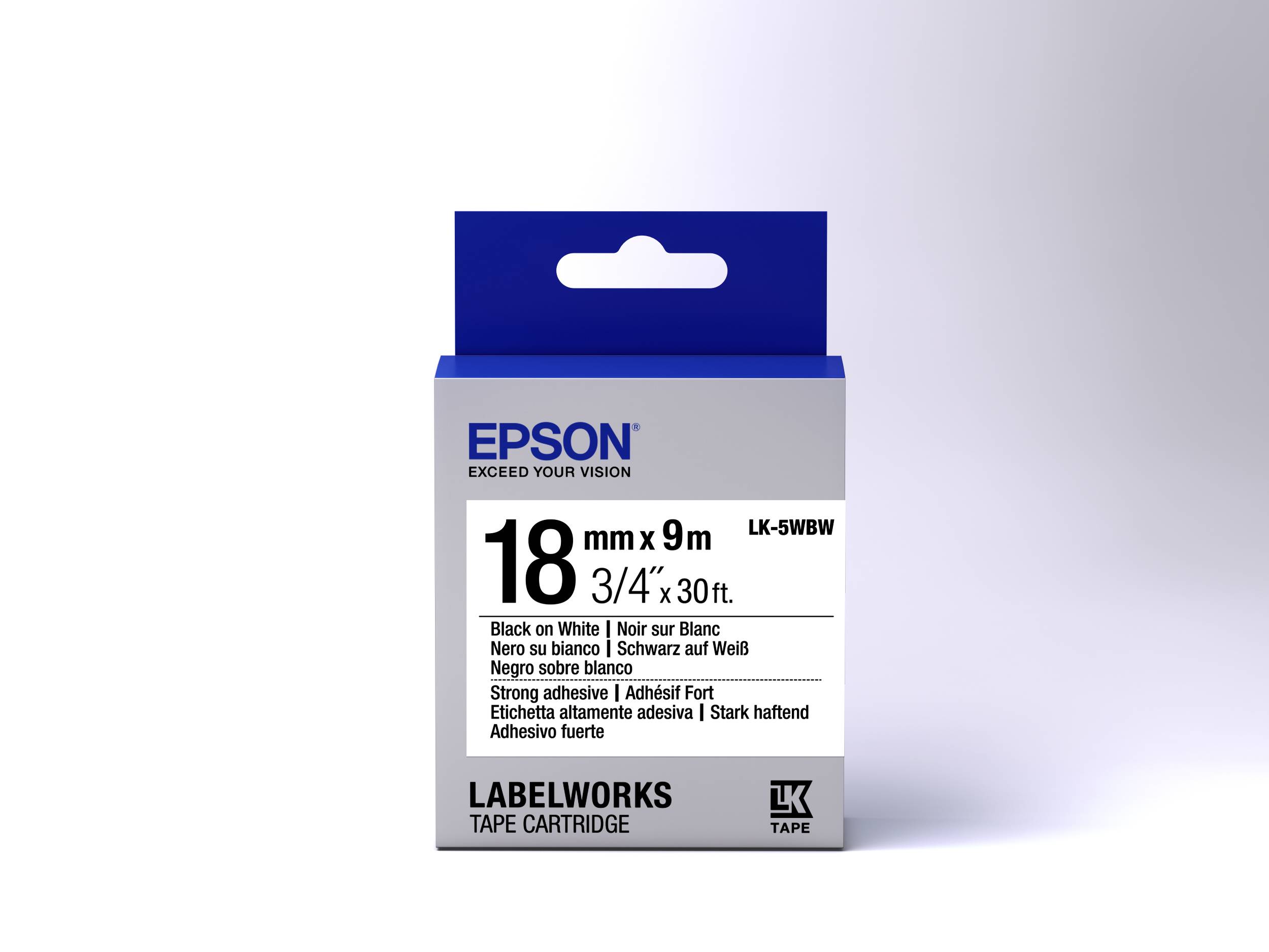 Epson LabelWorks LK-5WBW - Stark klebend - Schwarz auf Weiß - Rolle (1,8 cm x 9 m)