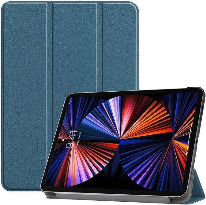 Tablet mit einem farbenfrohen abstrakten Bildschirm in einem Ständer. Der Ständer ist blau und klappbar und stützt das Tablet in einem Winkel.