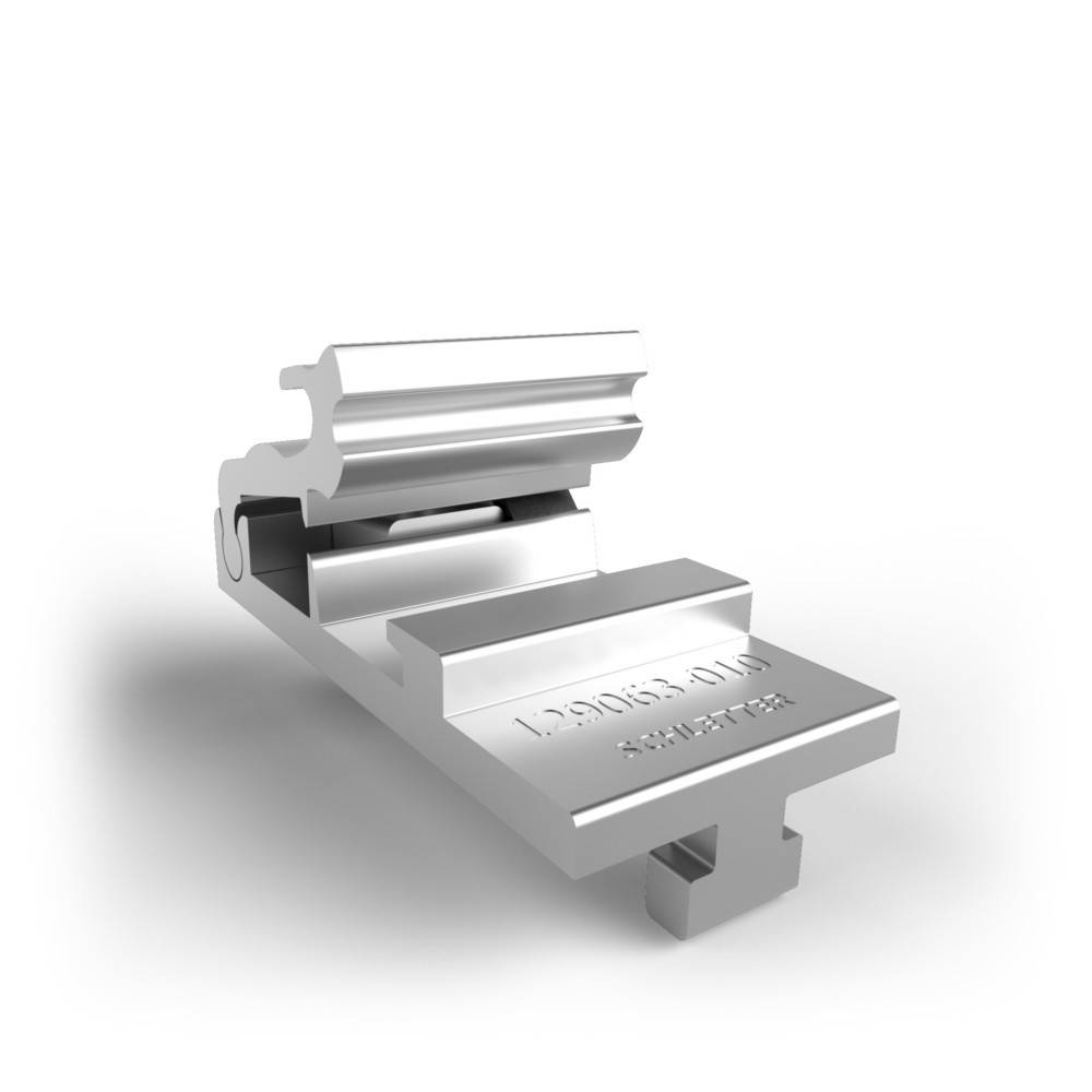 Eine metallische verstellbare Klemme, die auf weißem Hintergrund ruht. Die Klemme verfügt über glatte Kanten und eine gekerbt strukturierte Griffoberfläche für festen Halt.