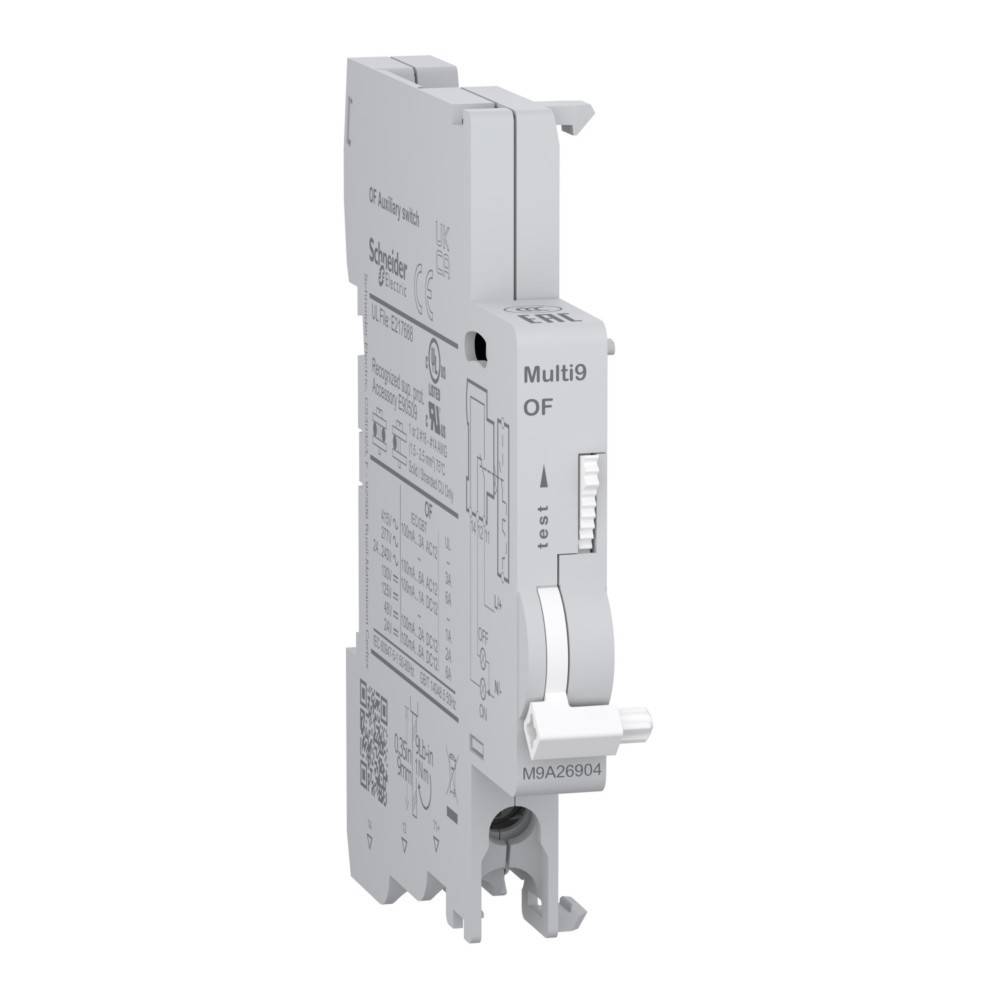 Das Zubehör 'Schneider Electric Multi9 OF' wird mit grauem Gehäuse, beschrifteten Tasten und Schalter dargestellt.