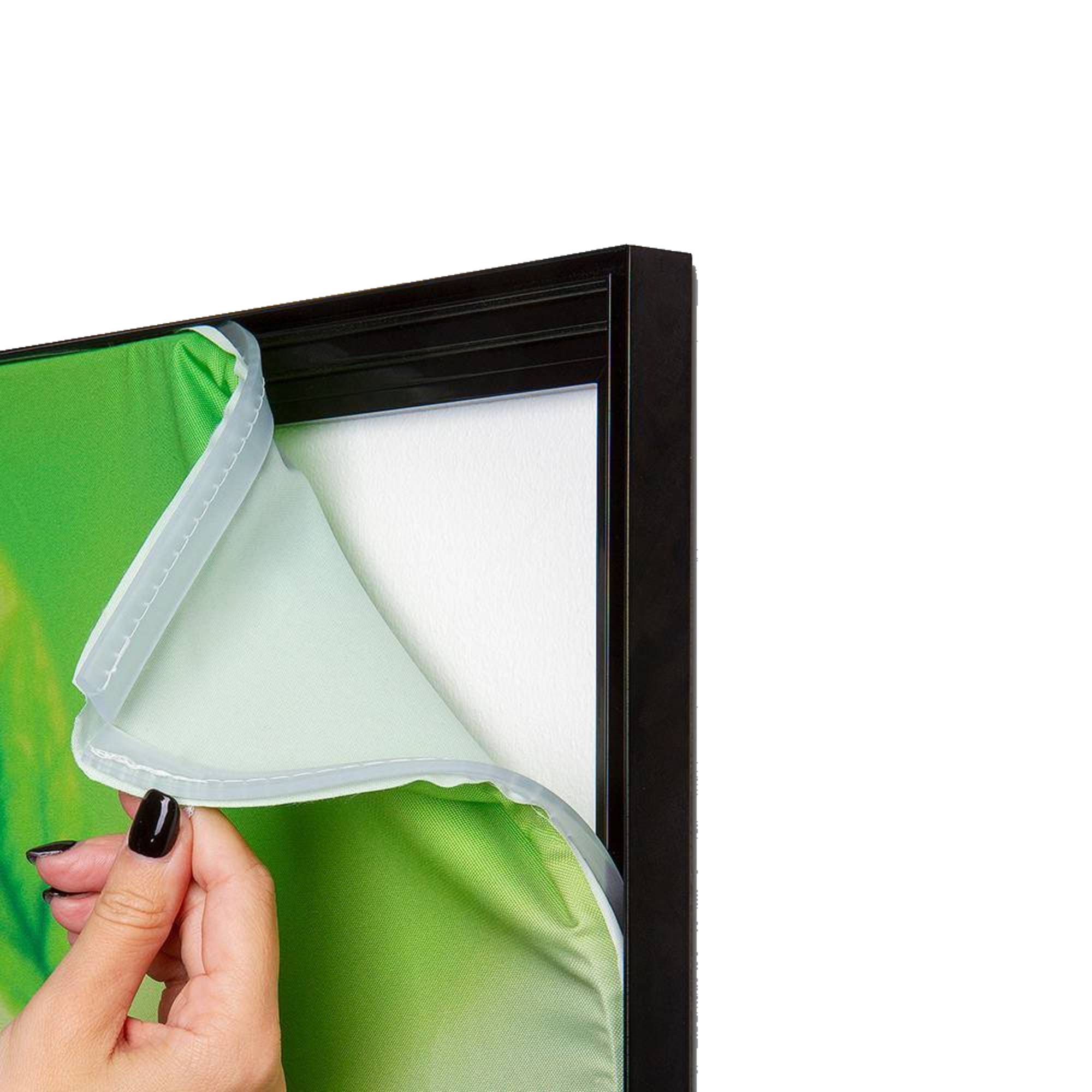 Showdown Spannstoff Wanddekoration - DIN A1 - Palmen Sonnenuntergang - Schwarzer Rahmen