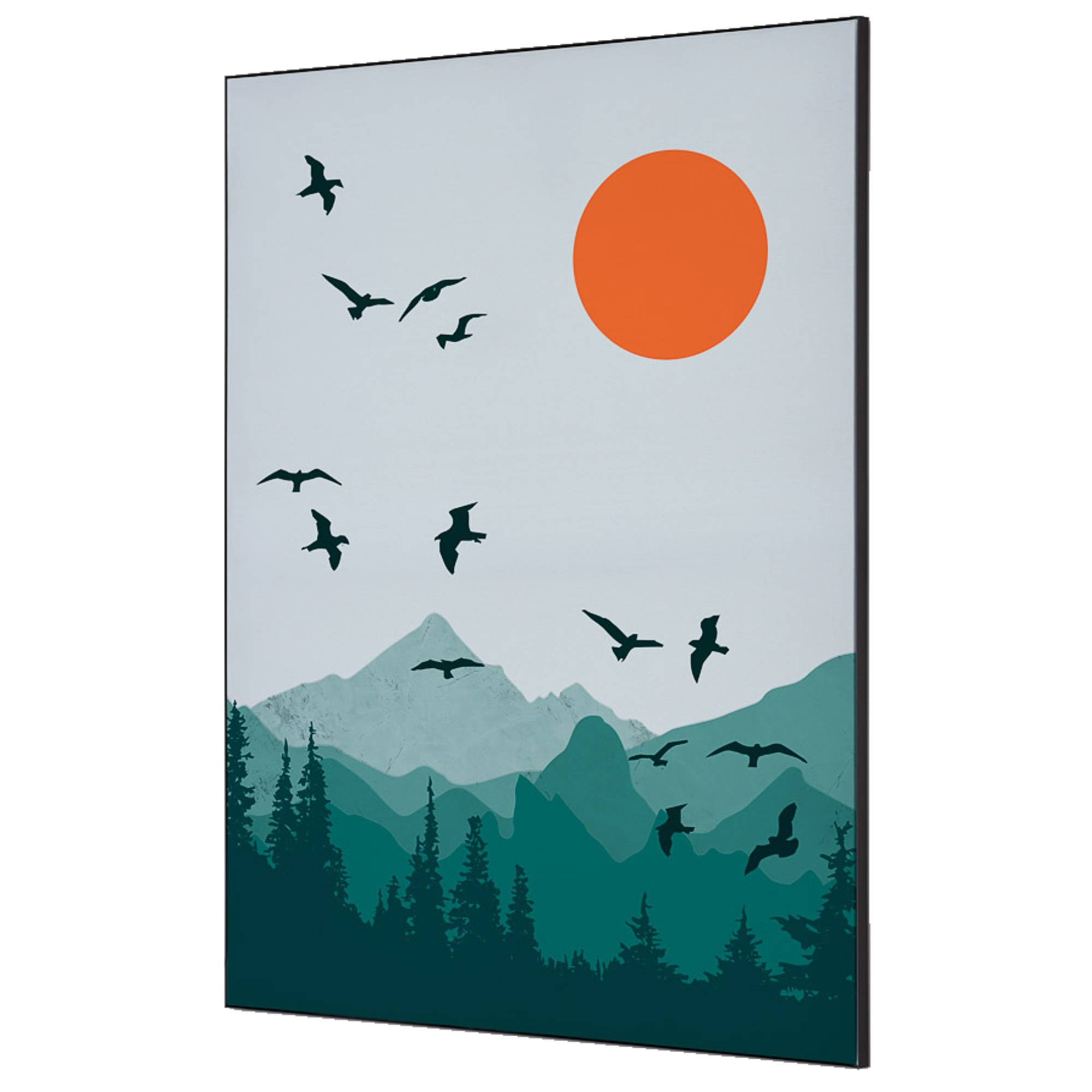 Showdown Spannstoff Wanddekoration - Set DIN A1 - Sonne und Vögel - Schwarzer Rahmen