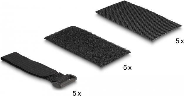 Delock Klettpad selbstklebend mit Klett-Kabelbinder Set 10 Stück schwarz (19107)