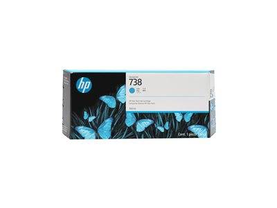 Eine Schachtel HP Office Series Druckertinte mit blauem Schmetterlingsdesign, gekennzeichnet mit „738