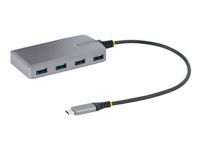 USB-Hub mit vier Anschlüssen und einem angeschlossenen USB-C-Kabel.