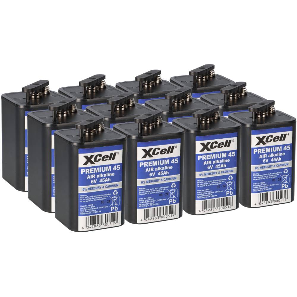 12x XCell Premium 45 4R25 Zink-Luft-Batterie 6V 45Ah – passend für Baustellen- & Warnleuchten im Langzeitbetrieb