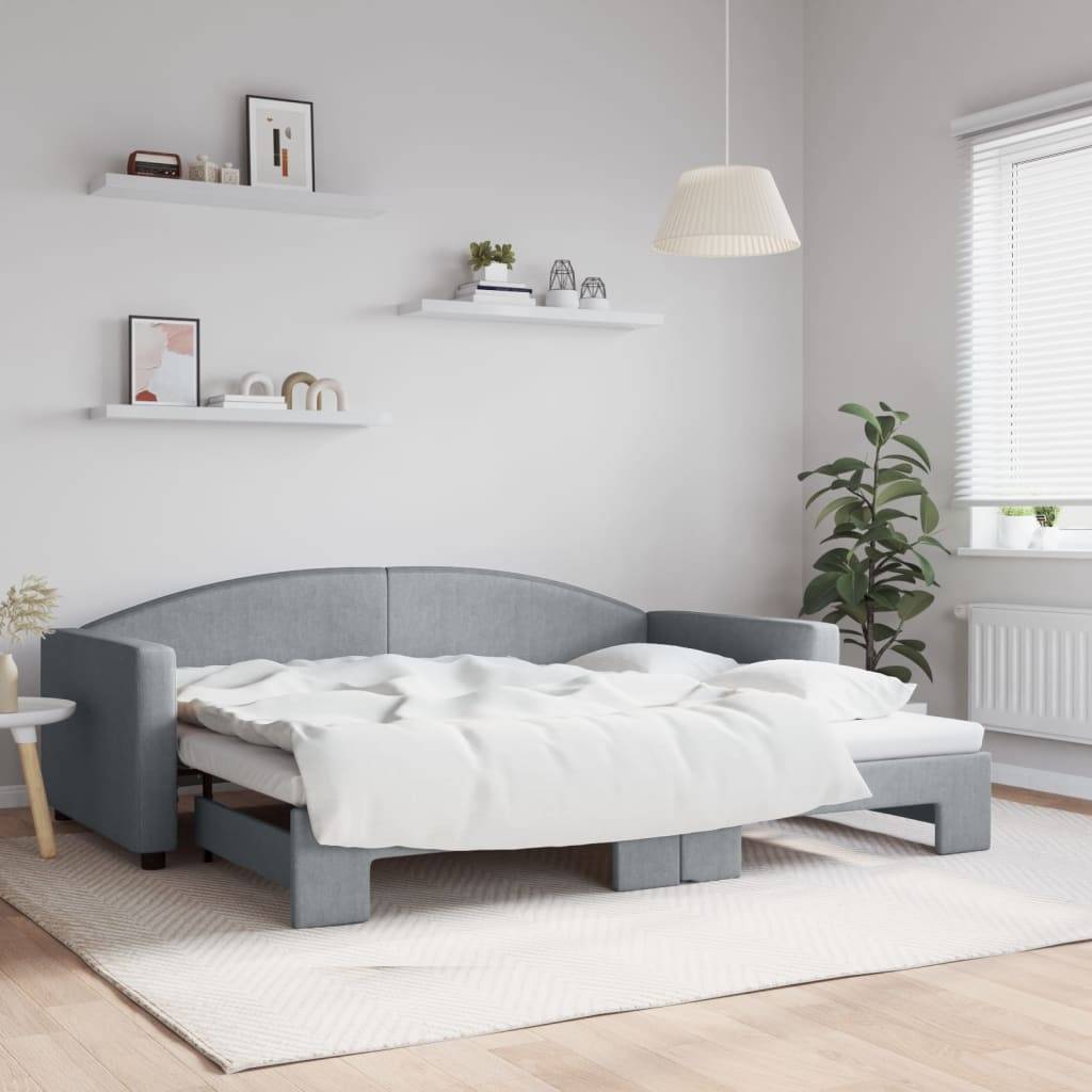 vidaXL Tagesbett Ausziehbar Hellgrau 90x200 cm Stoff