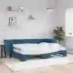 vidaXL Tagesbett Ausziehbar mit Matratzen Blau 80x200 cm Samt vidaXL Tagesbett Ausziehbar mit Matratzen Blau 80x200 cm Samt