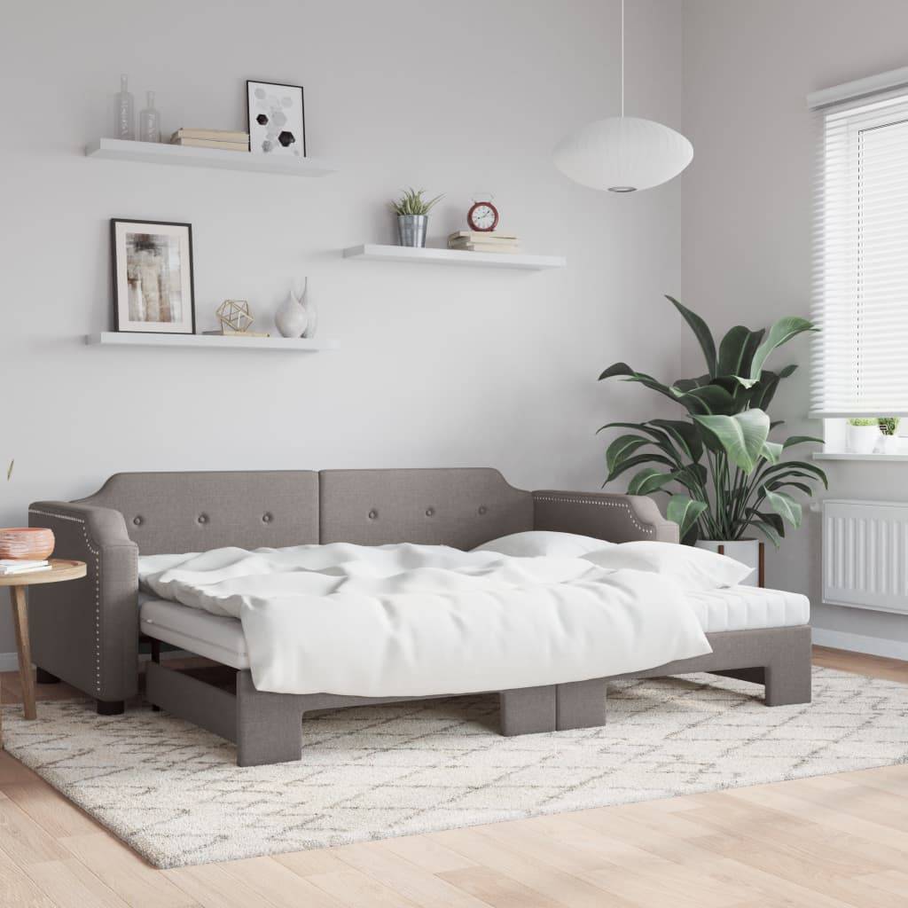 vidaXL Tagesbett Ausziehbar mit Matratzen Taupe 100x200 cm Stoff