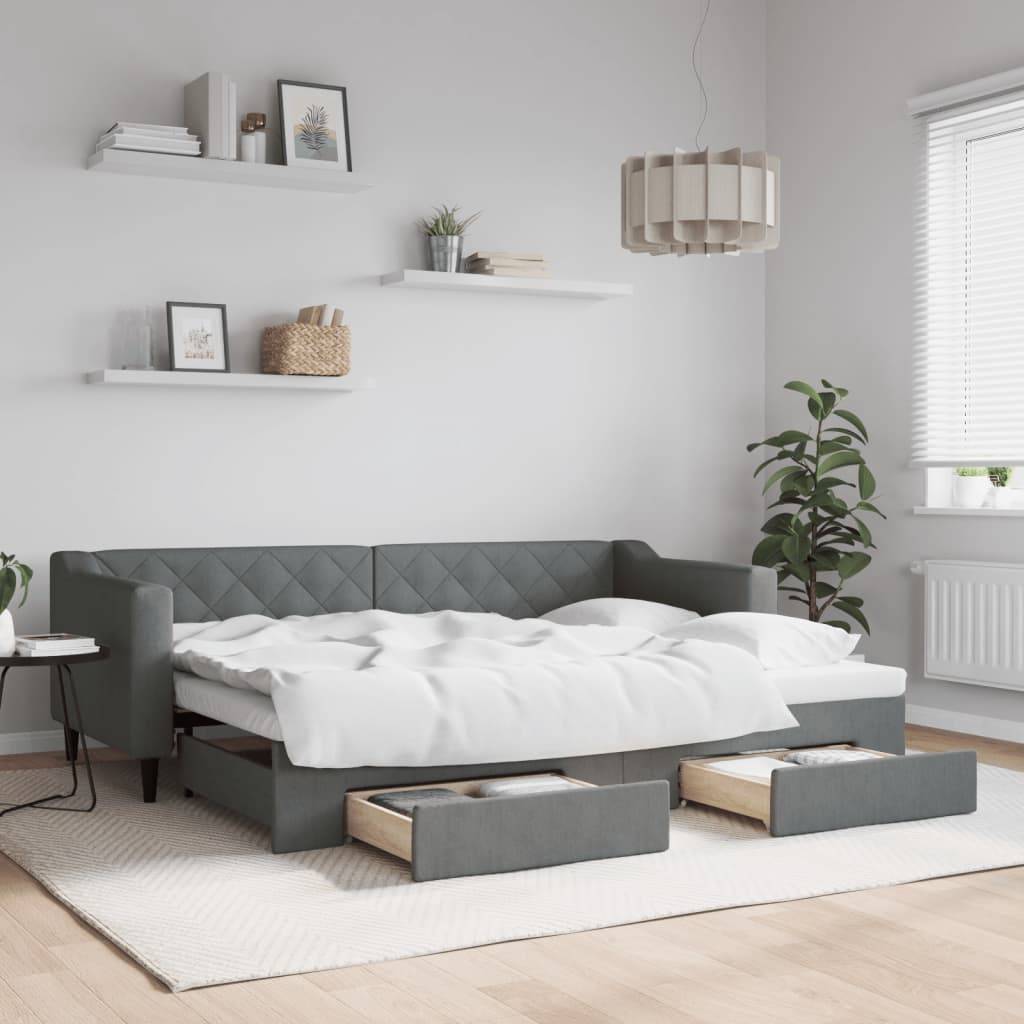 vidaXL Tagesbett Ausziehbar mit Schubladen Dunkelgrau 80x200 cm Stoff
