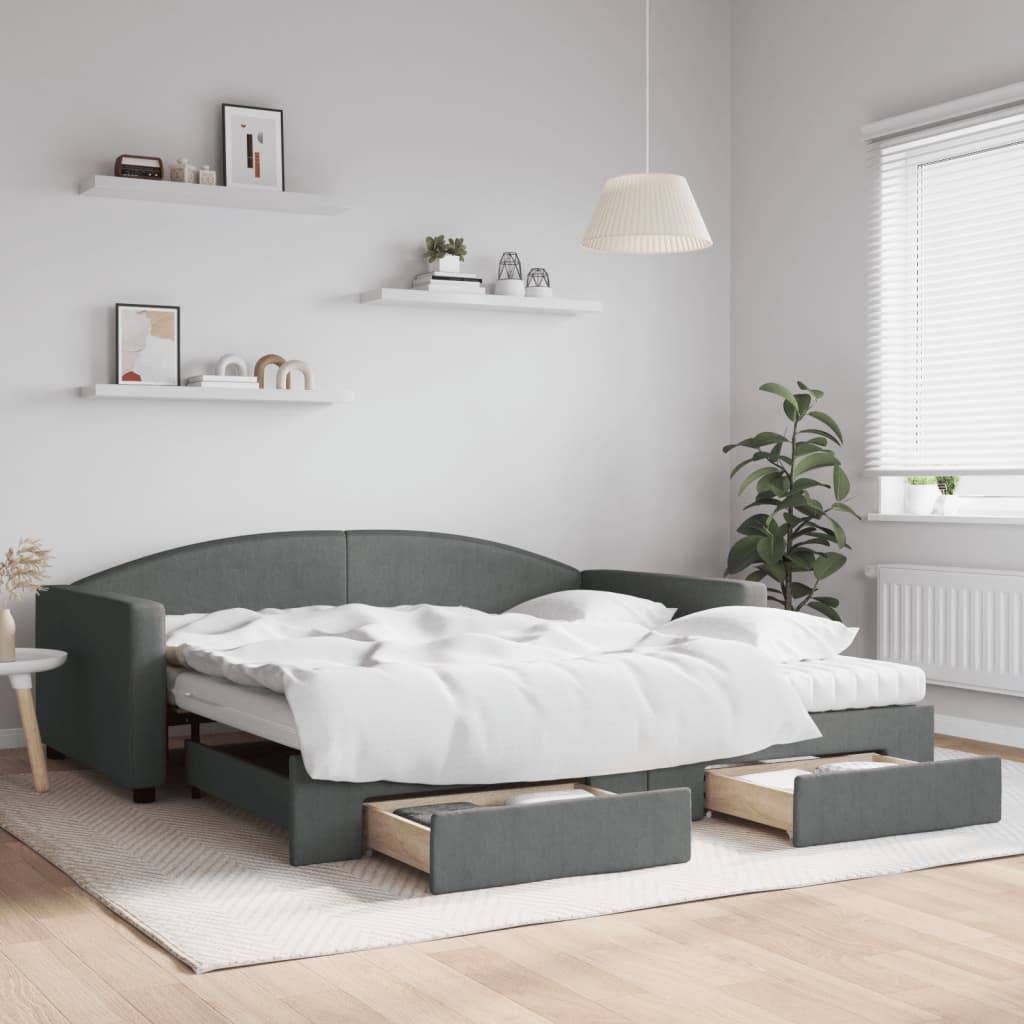 vidaXL Tagesbett Ausziehbar mit Schubladen Dunkelgrau 100x200 cm Stoff