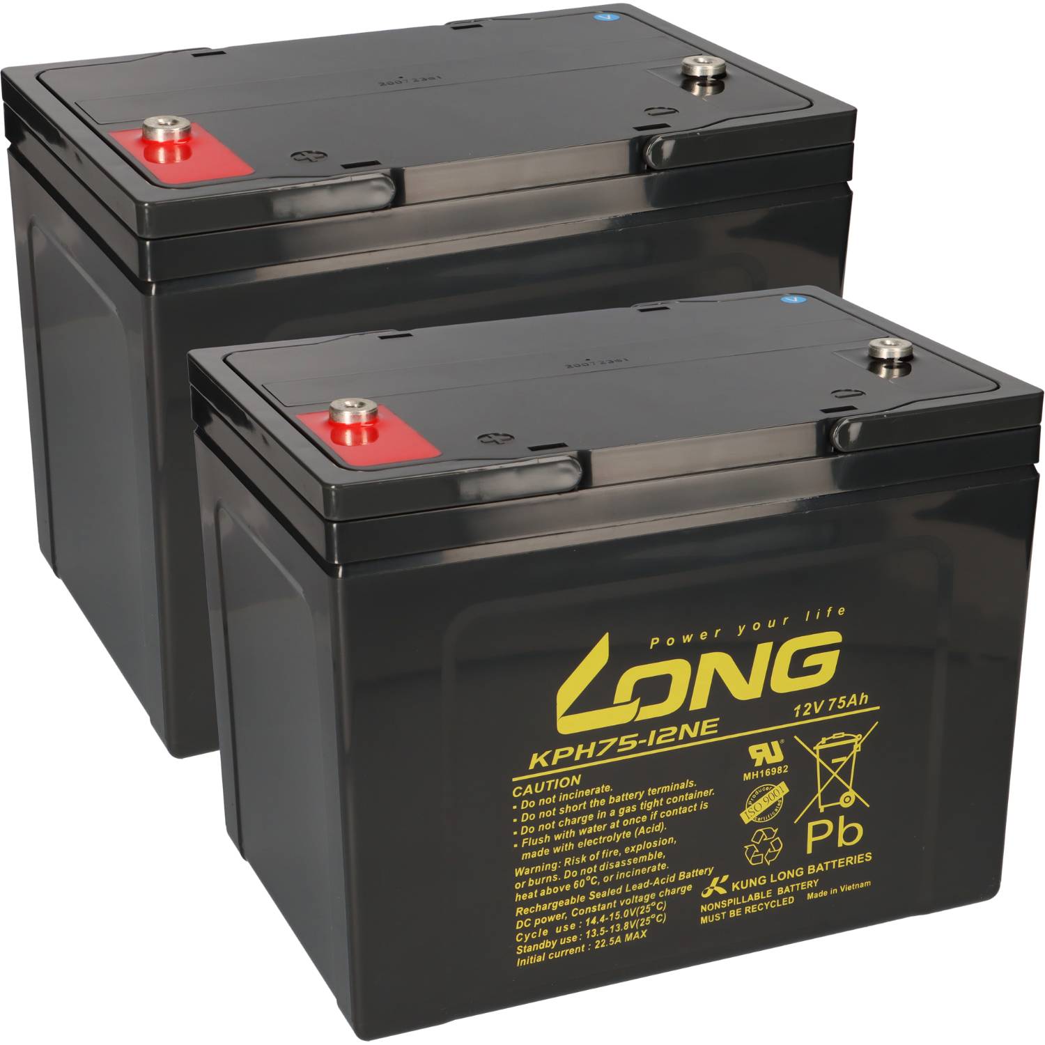 24V 75Ah Akku-Satz passend für Sopur E140 E155 E160 und Power – 2x Kung Long KPH75-12NE M6 AGM