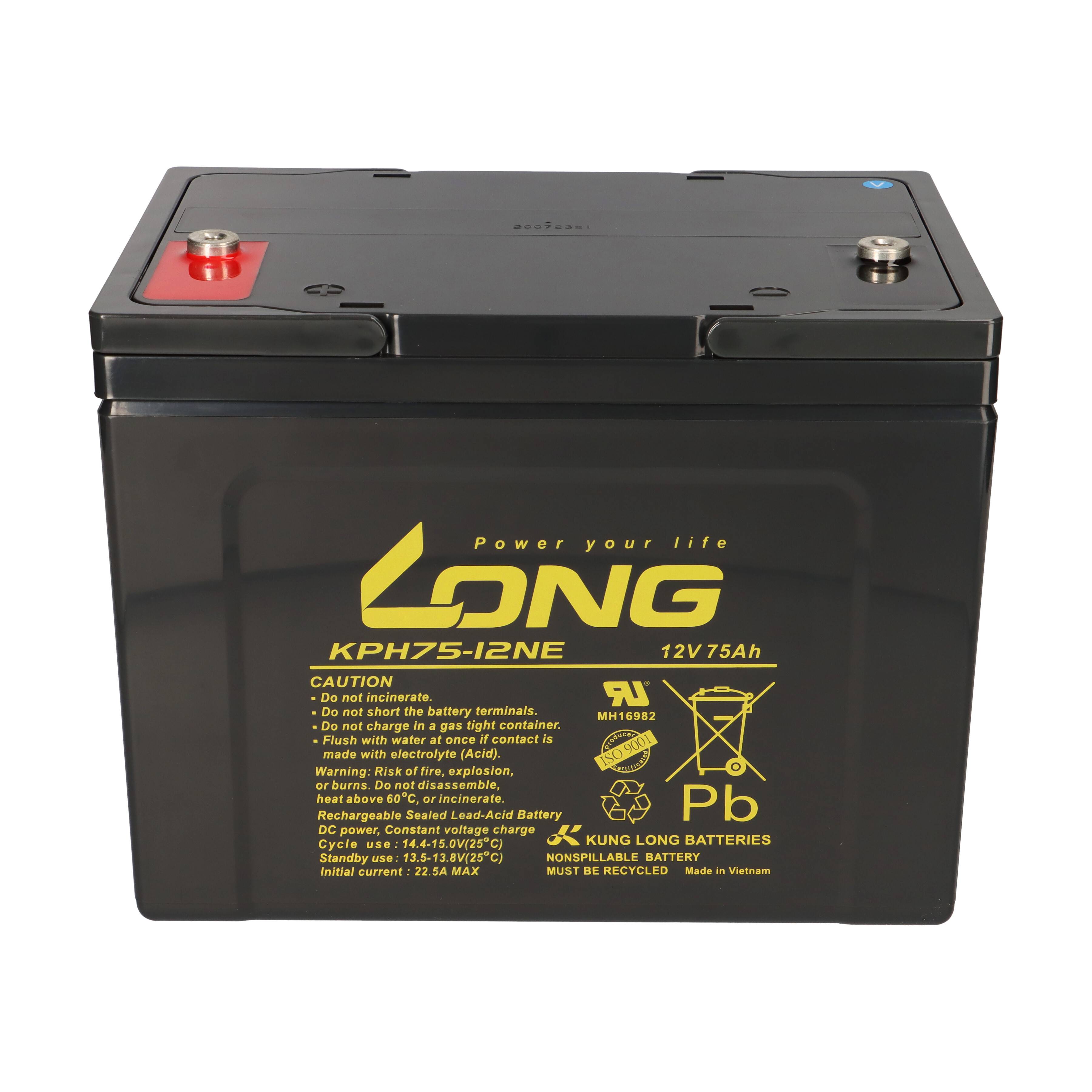 24V 75Ah Akku-Satz passend für Lecson HS-890, 898, 915, 928, 928-SL und LJ-4-K – 2x Kung Long KPH75-12NE M6 AGM