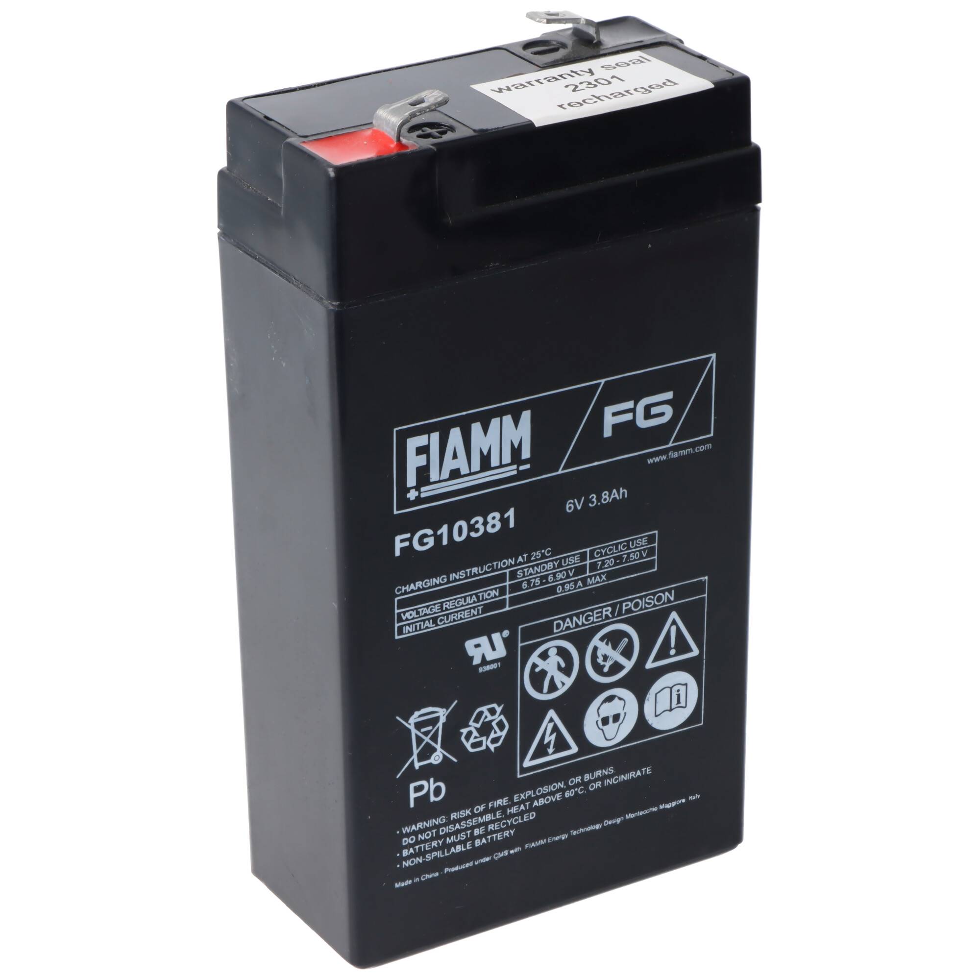 FIAMM Blei Akku FG10381, kompatibel für Multipower MP3.8-6 Akku MP3,8-6, Panasonic LC-R063R2PG