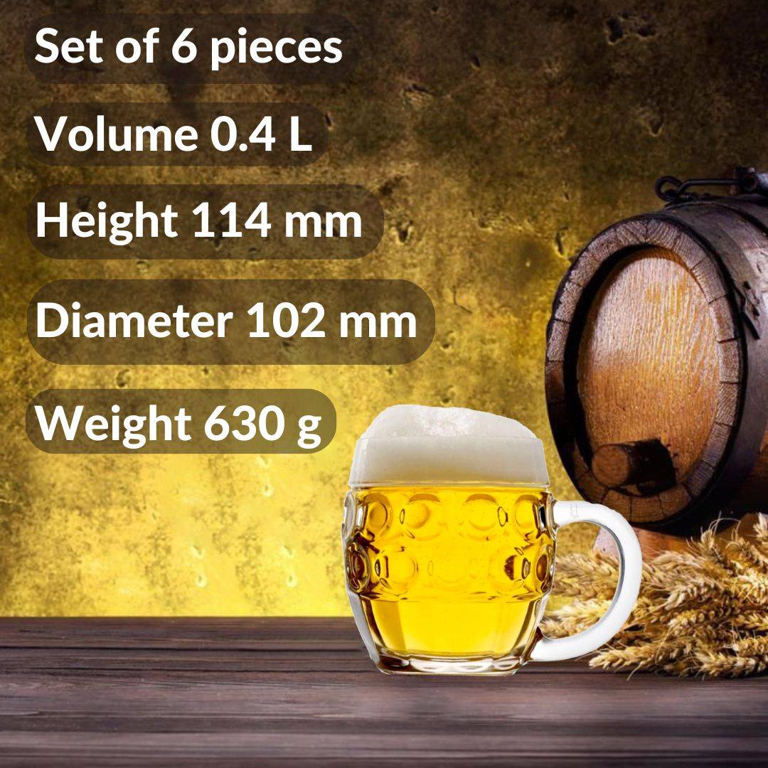 Bierglas, Bierkrug, Maßkrug, Bierseidel 6er Set Biergläser, Tübinger - 0,4 Liter