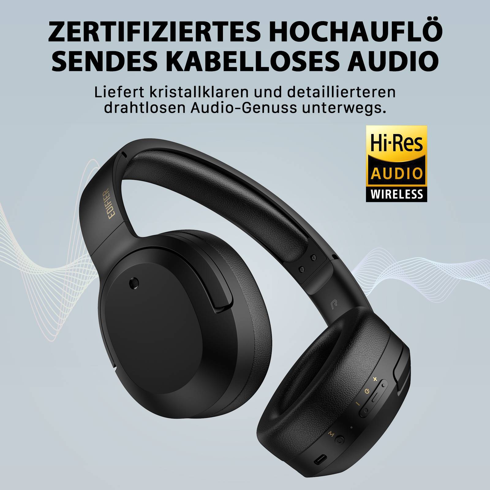 Edifier W820NB Plus Bluetooth Kabellose Over-Ear Kopfhörer,aktiver Geräuschunterdrückung,Hi-Res Stilvolle headset für Anruf/Musik/Spiel, Schwarz