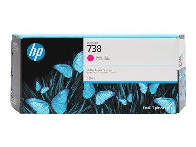 HP Tintenpatrone für DesignJet 738. Die Verpackung ist mit blauen Schmetterlingen auf dunklem Hintergrund verziert.