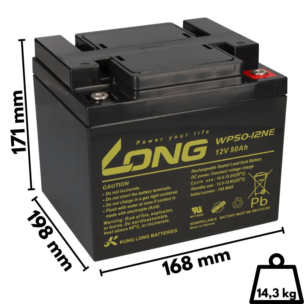 Ersatzakku-Set 24V 50Ah mit 2x Kung Long WP50-12NE für MOBILIS M74