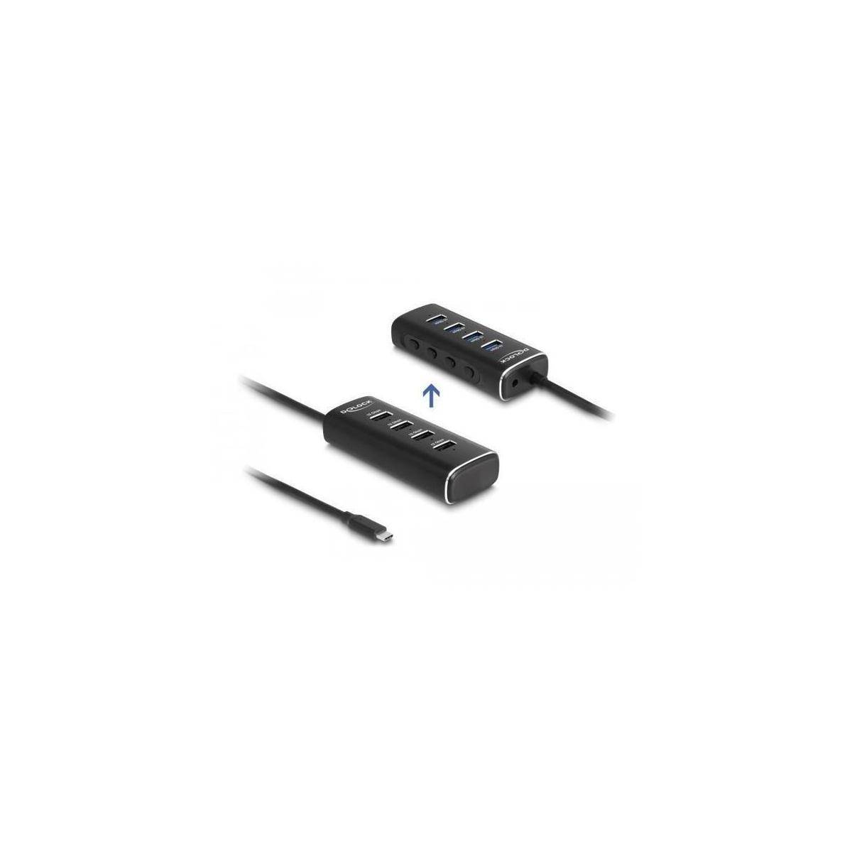 Delock 4 Port USB 10 Gbps Hub mit Type-C Anschluss 60 cm Kabel und Schalter für