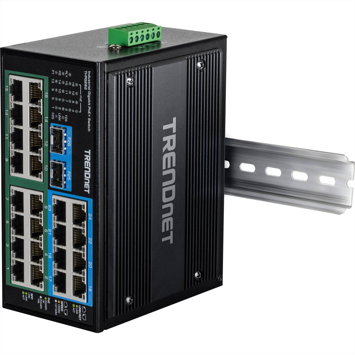 TRENDnet TI-PG262 DIN-Rail Switch, 26-Port gehärteter Industrial Gigabit PoE+