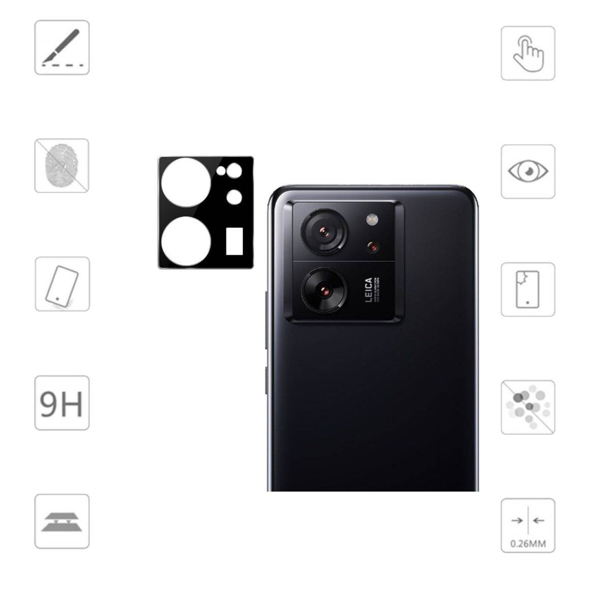Für Xiaomi 13T / 13T Pro 9H Back Kamera Schutz Hart Glas Cover Schwarz
