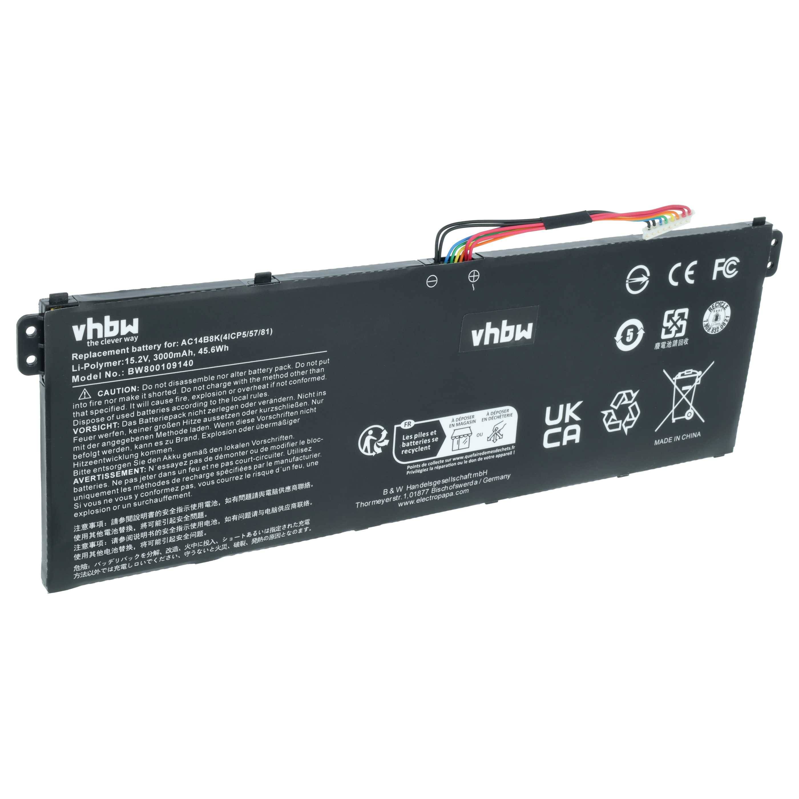 vhbw Akku kompatibel mit Acer Chromebook 13 C810, CB5-311 Notebook (3000 mAh, 15,2 V, Li-Polymer)