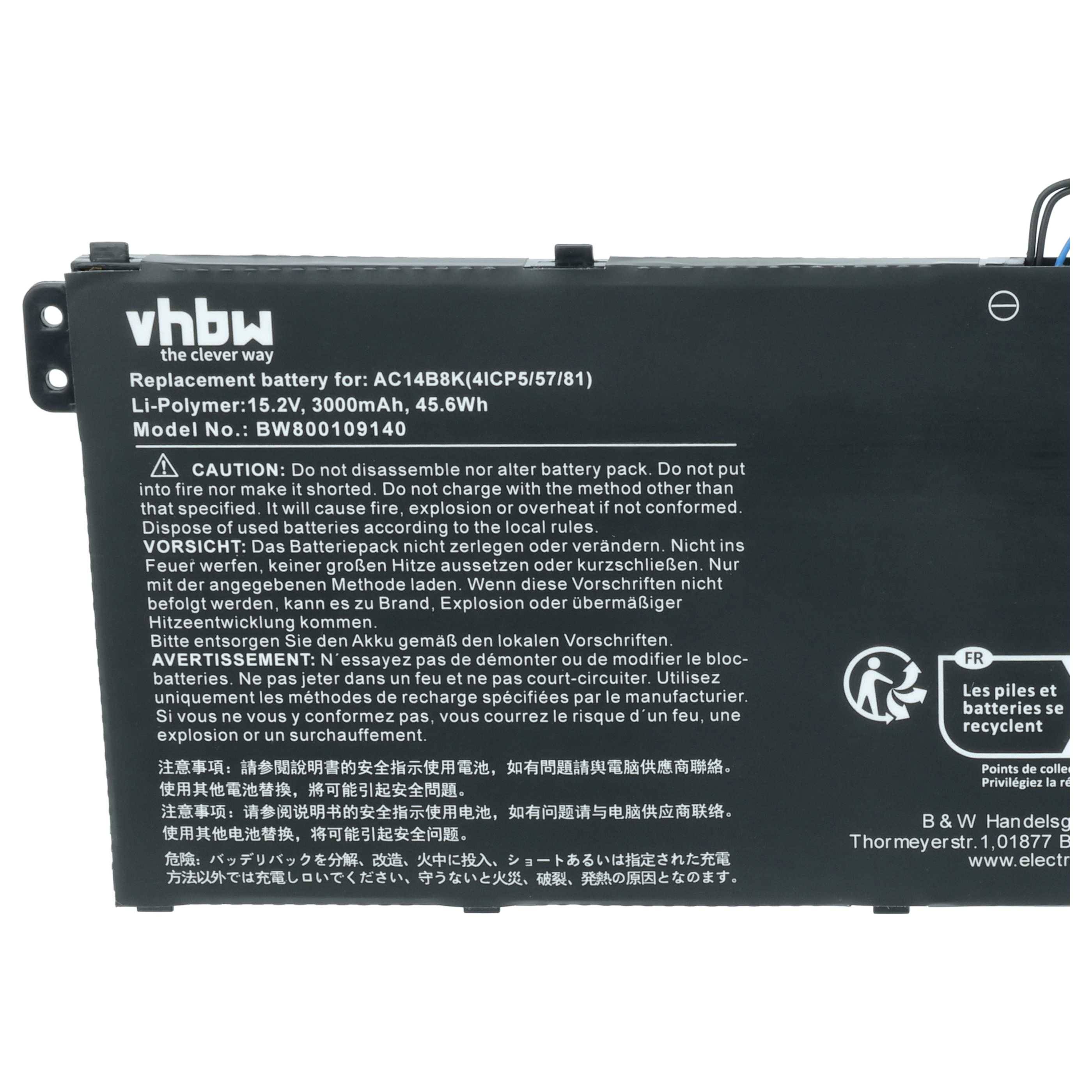vhbw Akku kompatibel mit Acer Chromebook 13 C810, CB5-311 Notebook (3000 mAh, 15,2 V, Li-Polymer)